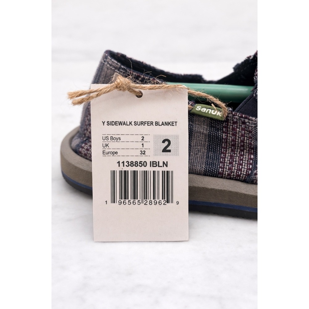 Sanuk Sidewalk Surfer Blanket Youth Boys Size 2 Slip On Shoes Striped 1138850 - Picture 3 of 4